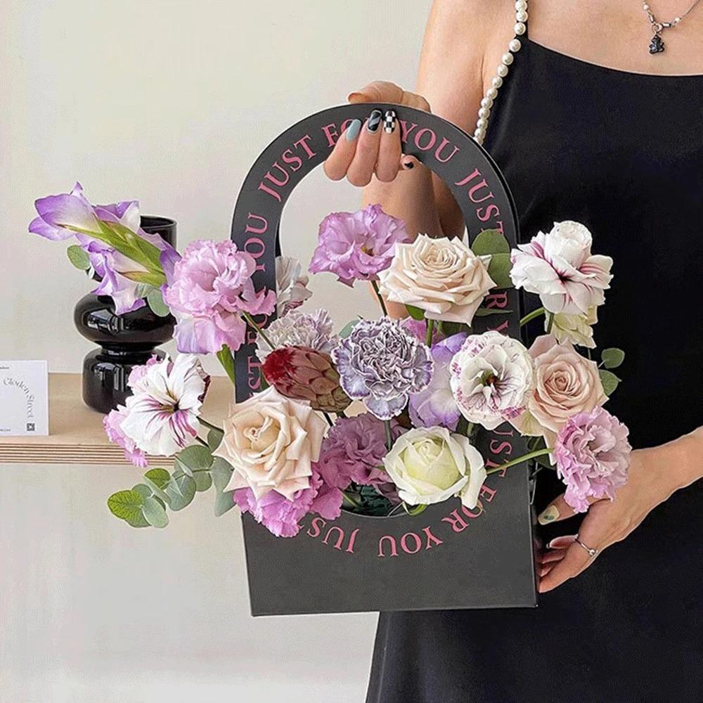 Simple Hollow Hand-Held Flower Basket Paper Flower Bouquet Floral Arrangement Carton Packaging Box Decoration Supplies