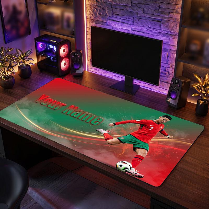 Tappetino Mouse Grande Personalizzato Cristiano Ronaldo, Stampa Testo Nome Personalizzato, Tappetino Scrivania Antiscivolo Logo Calcio Regalo Gaming