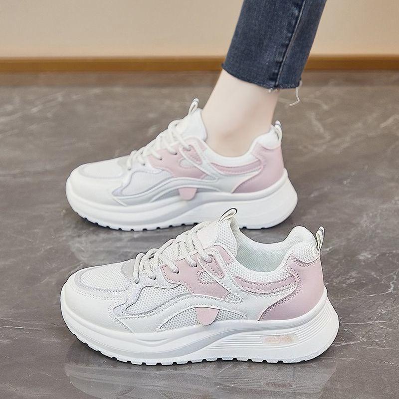 Fashionable Mesh Breathable Sports Shoes, Women'S New Versatile Lace Up Running Shoes, Casual Lightweight Soft Soled White Shoes