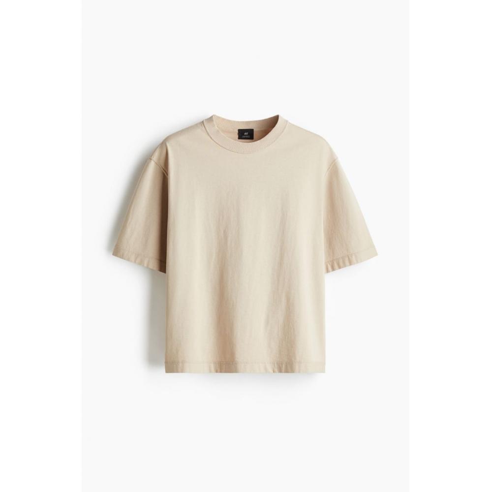 H M Boxy FiT wasHed T sHirT ligHT Beige
