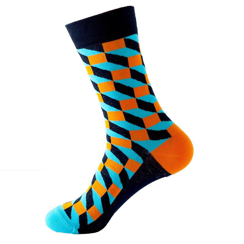 Hundreds Fashion Business Men 100% Cotton Happy Lattice Socks Unisex Boys Combed Hip Hop Street Skateboard Funny High Sox Set