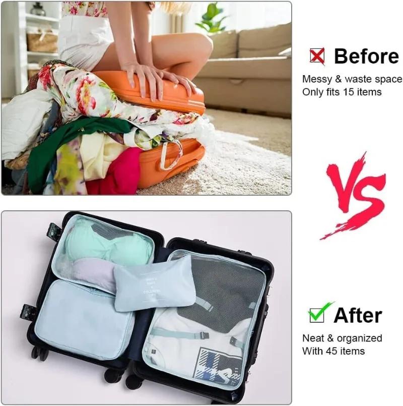 7Pcs Set Travel Organizer Storage Bags Suitcase Packing Cubes Set Cases Portable Luggage Clothes Shoe Tidy Pouch Folding