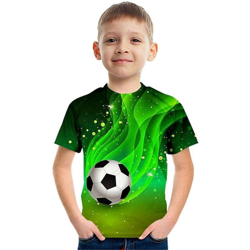 Summer Round Neck 3D Colorful Football Pattern Printed Top Fashionable Casual Short Sleeved Children's Boy T-shirts