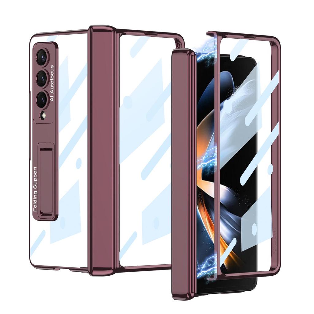 Samsung Z Fold 4 Transparent Magnetic Stand Case with Electroplated Phantom Design
