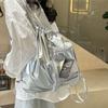 Transparent Pocket Korean Style Itabag Silver PU Shoulder Bag Portable Drawstring  Backpack  Women