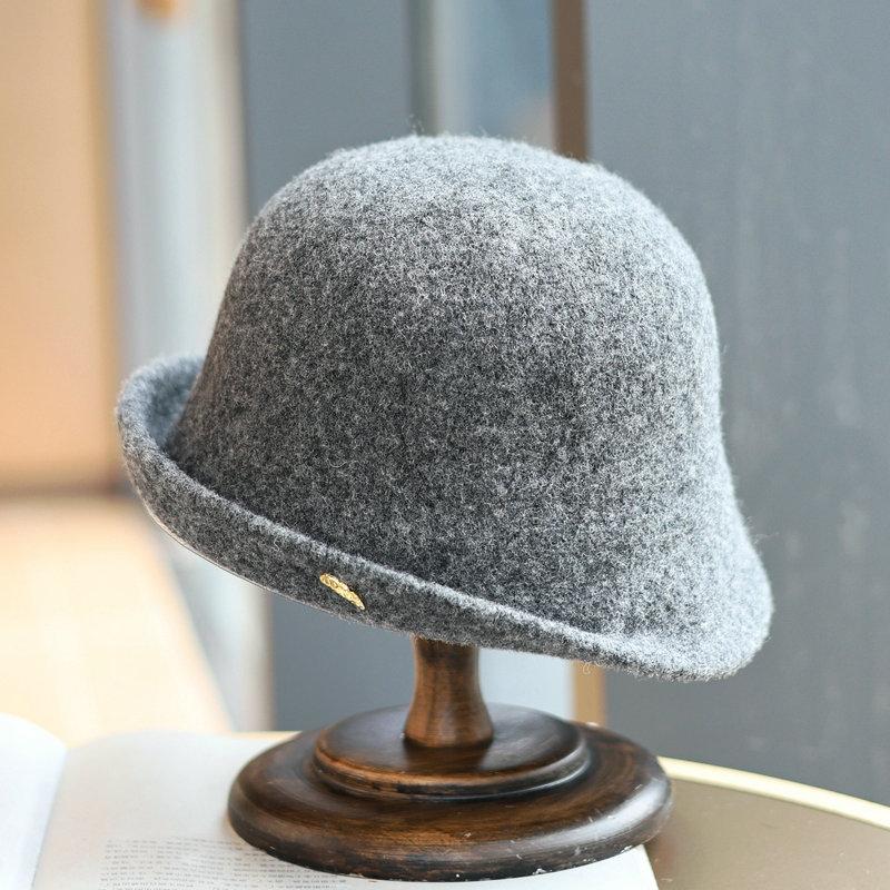 Nový vlněný klobouk bucket dámský podzimní a zimní retro klobouk s ohrnutým okrajem zlatý standard móda teplý klobouk typu basin
