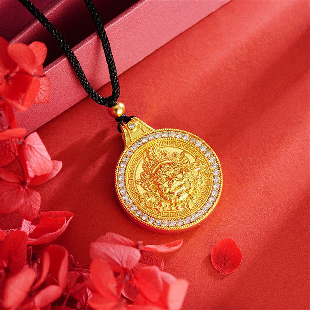 Niche Sand Gold Round Plate Yellow Dzambala Pendant - Unisex Alloy Peaceful Ornament