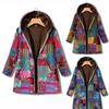 Jacket series casual printing cotton and linen printing plush inner hooded zipper women's clothing new