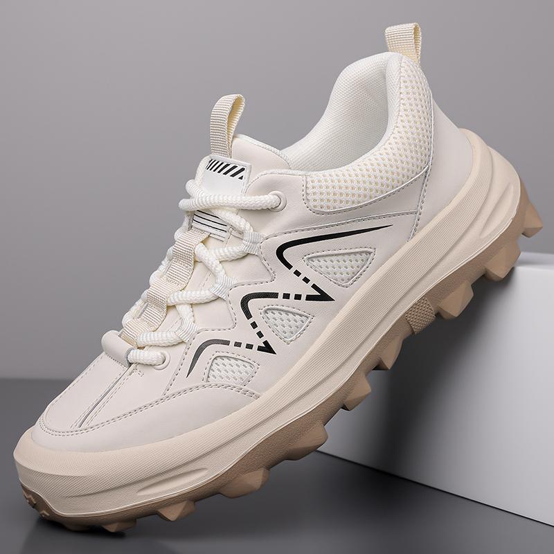 

Fashion 2025 New Lightweight Flats Men Casual Leather Sneakers Non-slip Breathable Male Outdoor Running Shoes Lace Up Soft Sport Shoes 44 бежевый