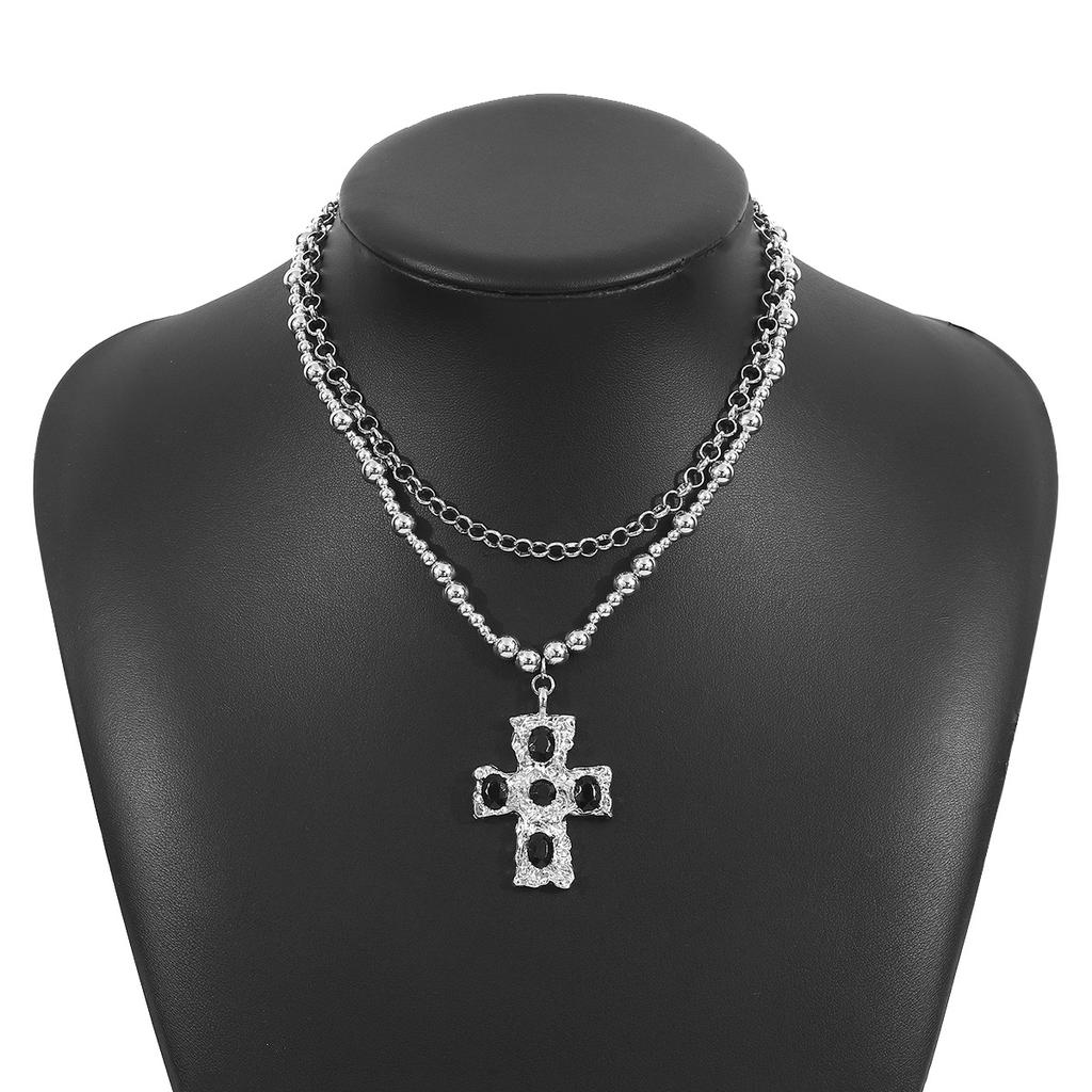 Tooxika Exaggerated Metal With Diamonds Cross Pendant Necklace Set Retro Literary Light Luxury Collarbone Chain