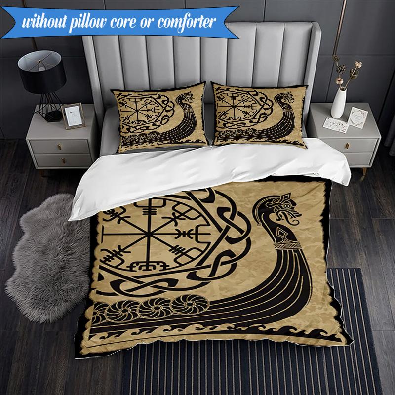 3PCS Viking Ship At Sea Bedding Set,Including 1pc Duvet Cover And 2pcs Pillowcases Perfect for Bedroom, Dormitory, Fan Christmas Gift