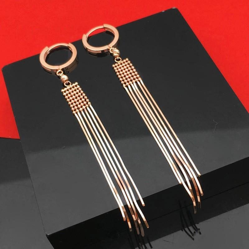 Изысканные Русские Серьги-подвески из 585 Пробы Розового Золота с Покрытием Розовым Золотом, Змеиная Кость, Длинные, с Бахромой, Простые Премиальные Золотые Серьги