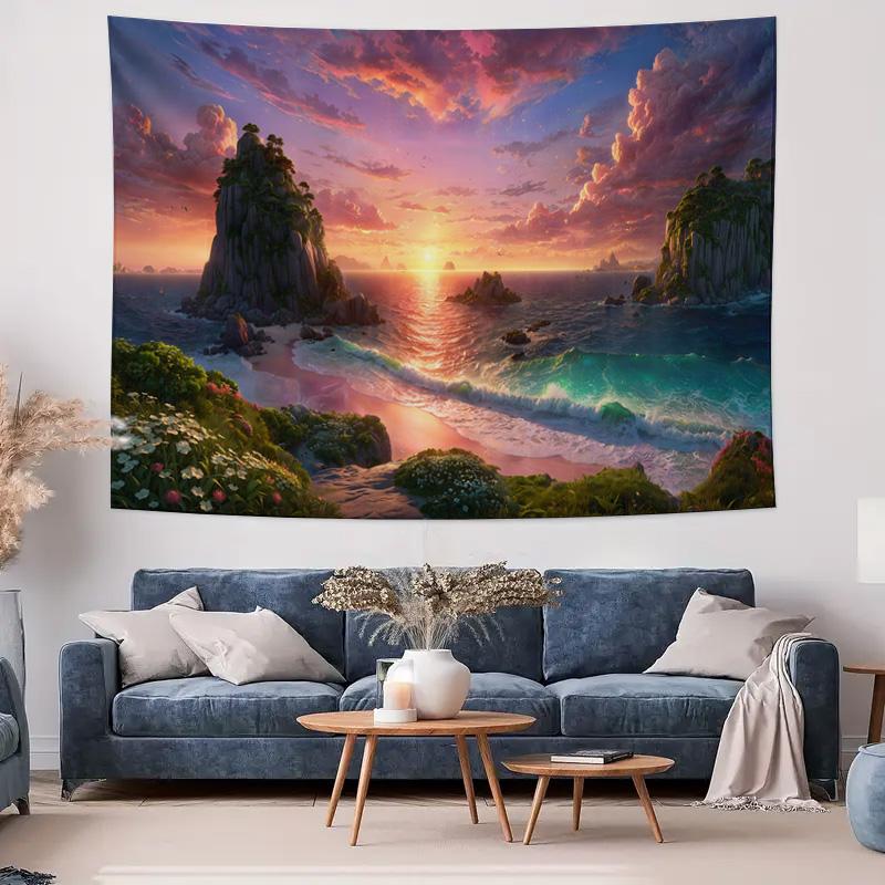 Dreamy Beach Atmosphere Capturing the Beauty of Island Sunsets  Artistic Wall Hanging Tapestry