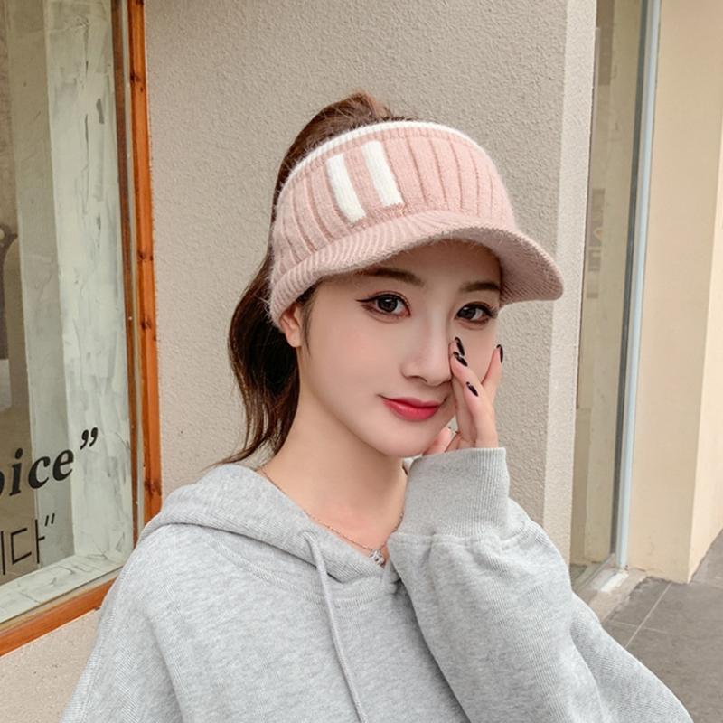 Fashion Handmade Knit Cap Winter Outdoor Women Girl Warm Keeping Cap Empty Top Wool Hat Color Matching Duck Tongue Hat