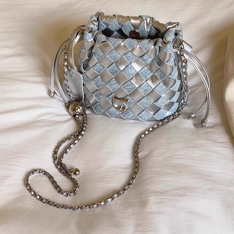 IELGY Bucket Bag Summer Woven Chain Shoulder Messenger Bag