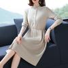 Knitted Dress for Women's Winter Casual Half Turtleneck Sweater Slim Solid Color Mid-length Sweater Dress