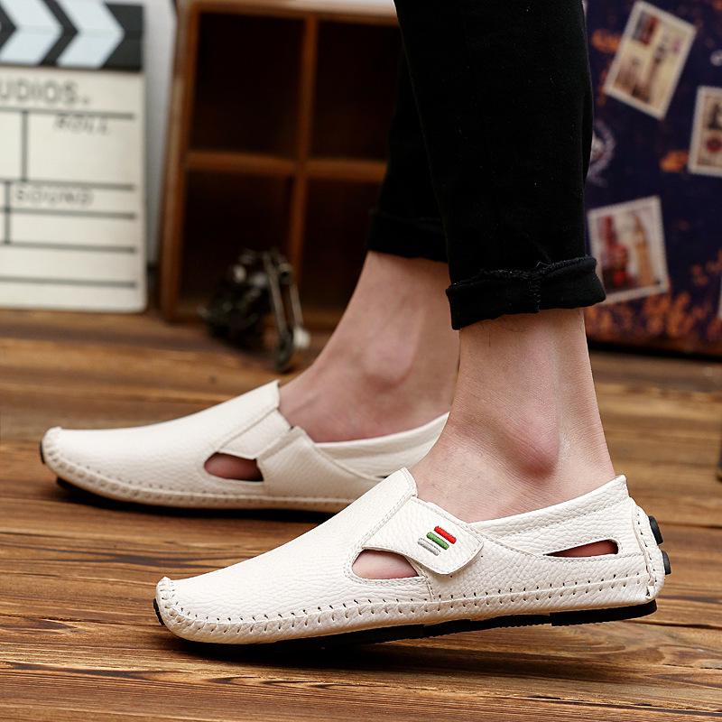 Mote Luksus Herresko Merke Kuskinn Fritidssko Håndlagde Lærsko Mokasiner Sommer Utstansede Sandaler Herre Baotou Halvtøfler
