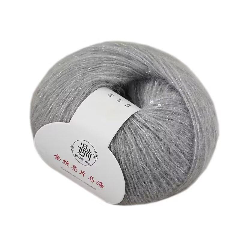 Mohairtråd Guld Silkespaljett Mohairulltråd Ungdomsmohair Handstickad Tråd för Tröja och Halsduk