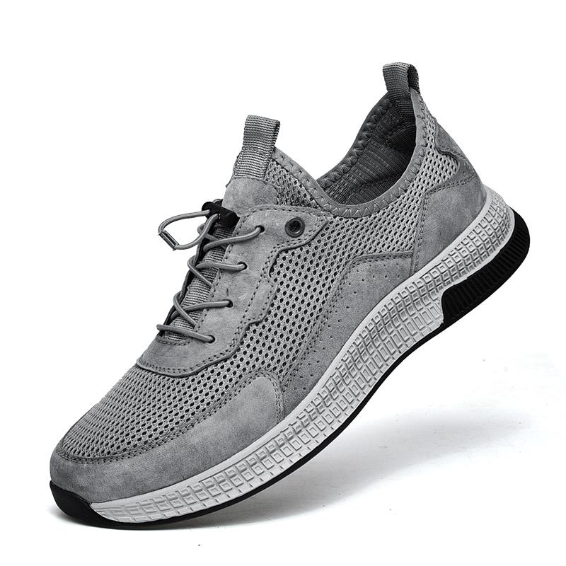 

Summer Men Casual Leather Slip On Sneakers Lightweight Breathable Thick Bottom Walking Footwear for Travel Outdoor Shoes 44 серый