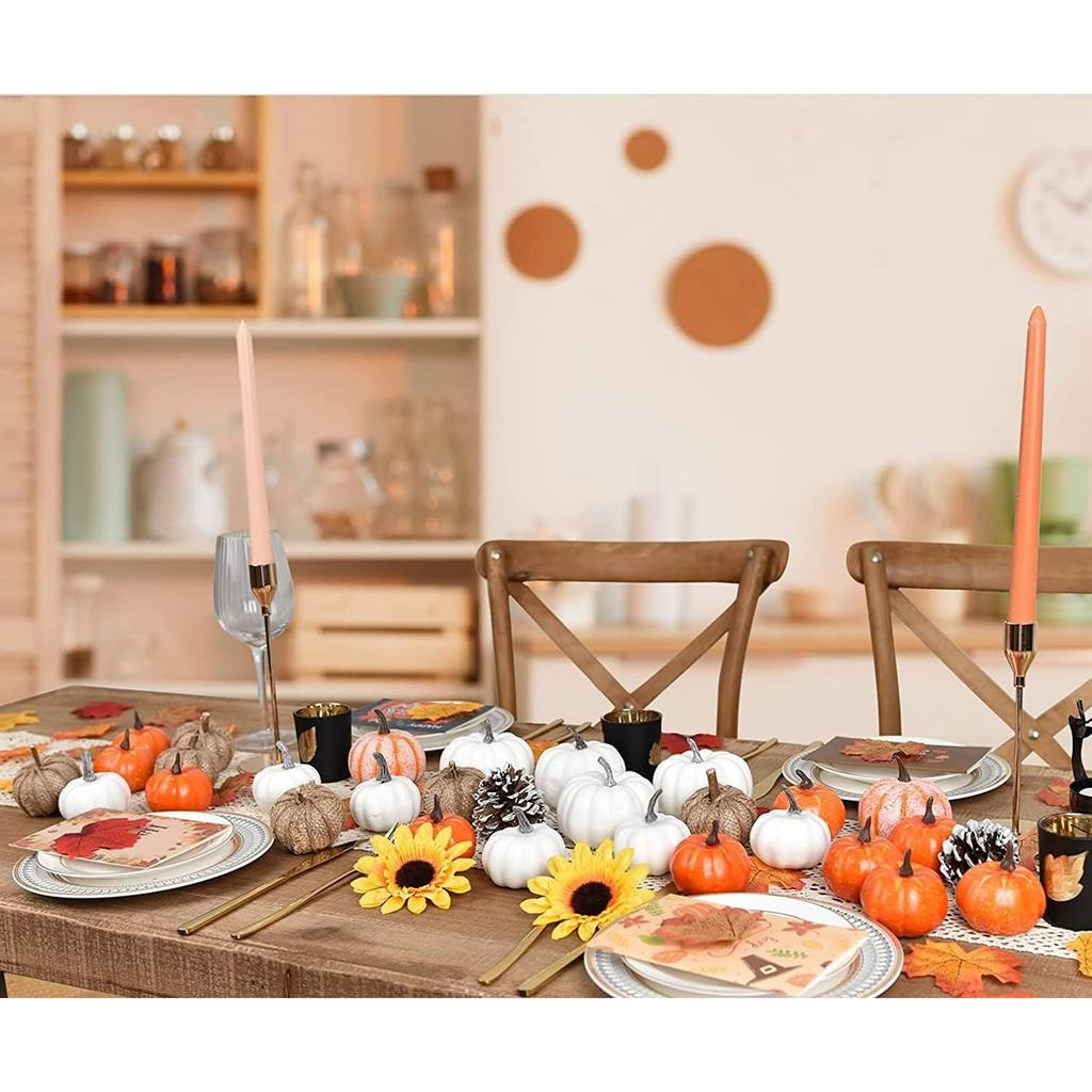 Autumn Decorations Artificial Pumpkins Set Assorted Faux Harvest Pumpkins for Halloween Fall Wedding Thanksgiving Seasonal Holiday Pumpkin Ornament
