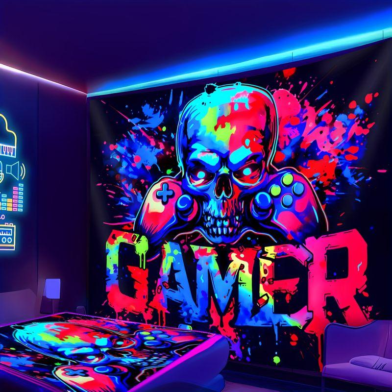 Rainbow Skull Game Controller GAMER Esports Tapestry Background Male Esports Room Internet Cafe Room Decoration