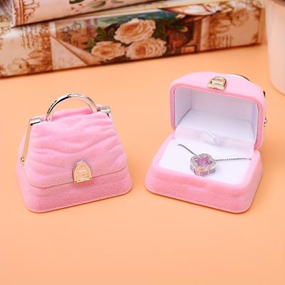1Pc Fashion Handbag Shaped Jewelry Box, Velvet Ring Necklace Storage Box, Elegant Accessory Gift Box, Perfect Proposal Ring Box