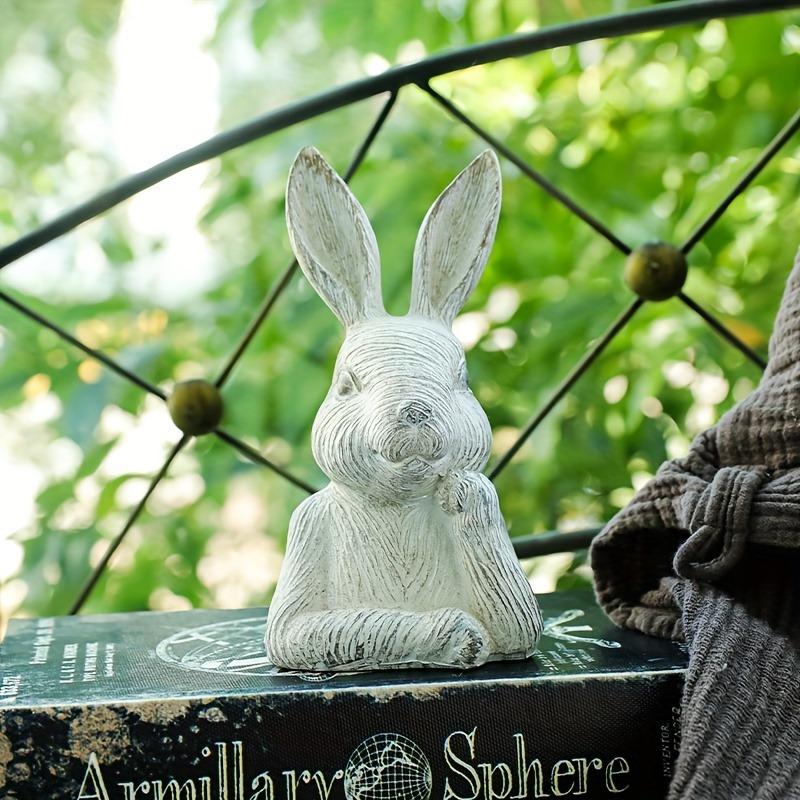 2pcs Rustic Wood Grain Finish Bust Rabbit Resin Statues, Farmhouse Decorative Animal Sculptures For Garden And Balcony