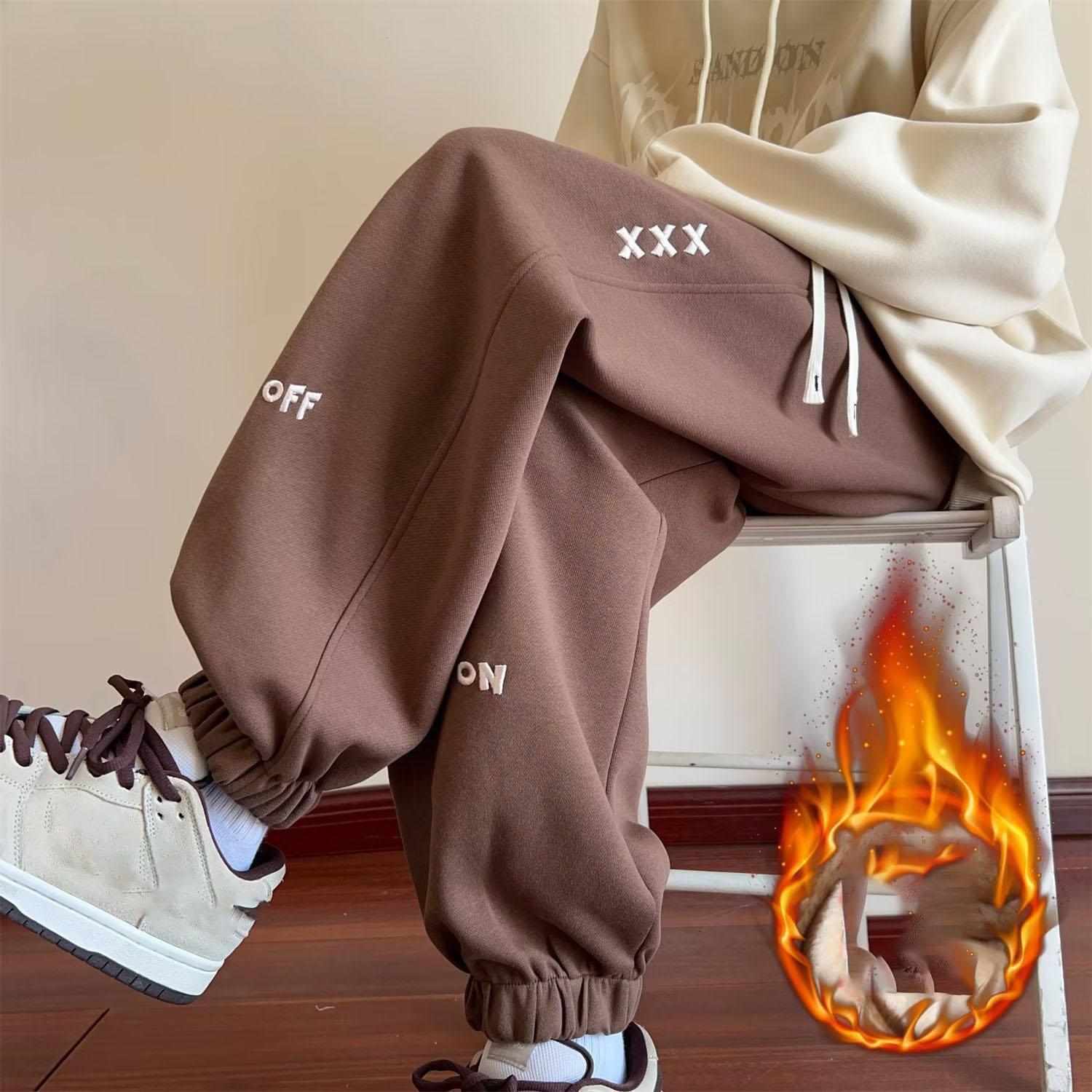 

Зимние утолщенные флисовые мужские брюки Теплые повседневные флисовые подкладки с вышитыми буквами Толстые брюки для активного отдыха Теплые спортивные штаны XS коричневый