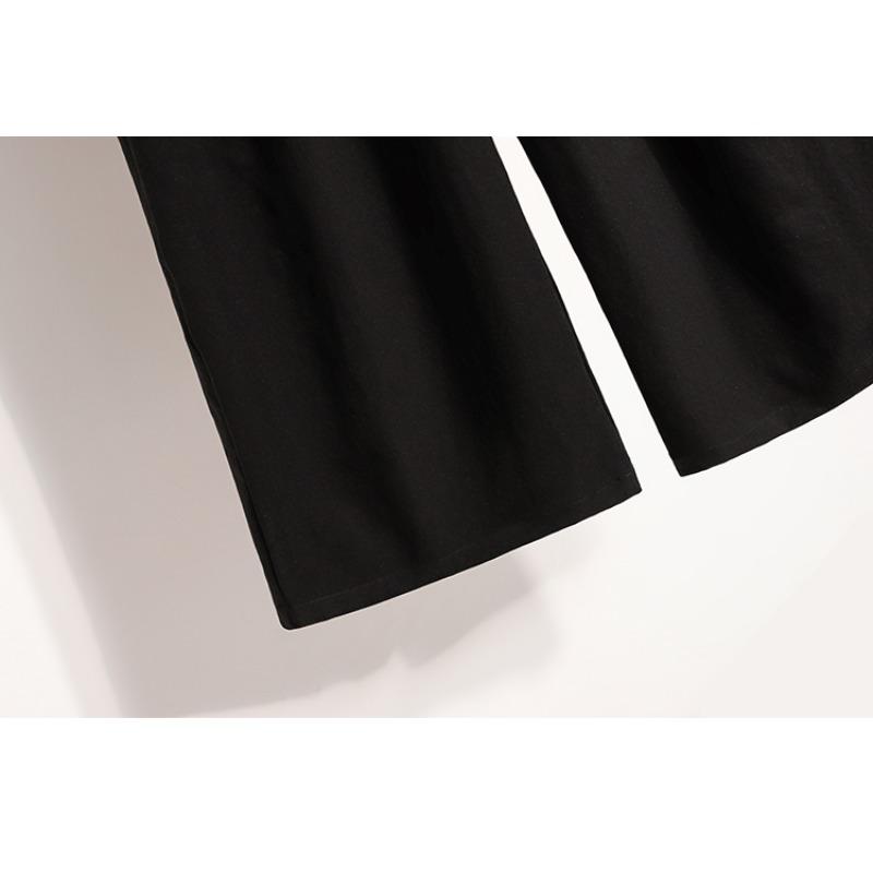 Dimanaf 2025 Plus Size Long Pants Women Elastic Loose High Waist Vintage Solid Cotton Loose Casual Female Basic Trousers Harem Pants Wide Leg Pants