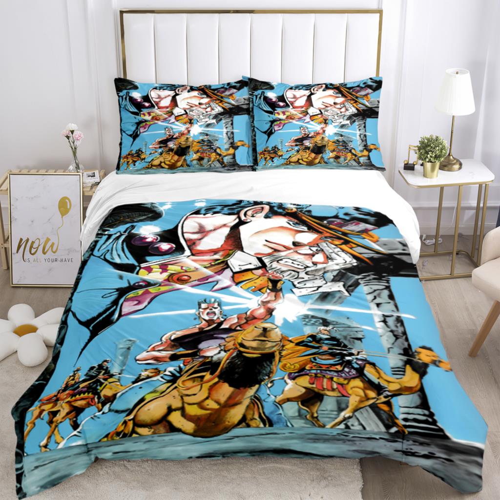 JOJO Anime Print Three Piece Bedding Set Fashion Article Boys Or Adults For Beds Quilt Covers Pillowcases Bedding Set Gift