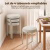 Stackable Stools, Set of 4, Round, Padded Seat, No Backrest, 45 x 45 x 47.5 cm, Cream