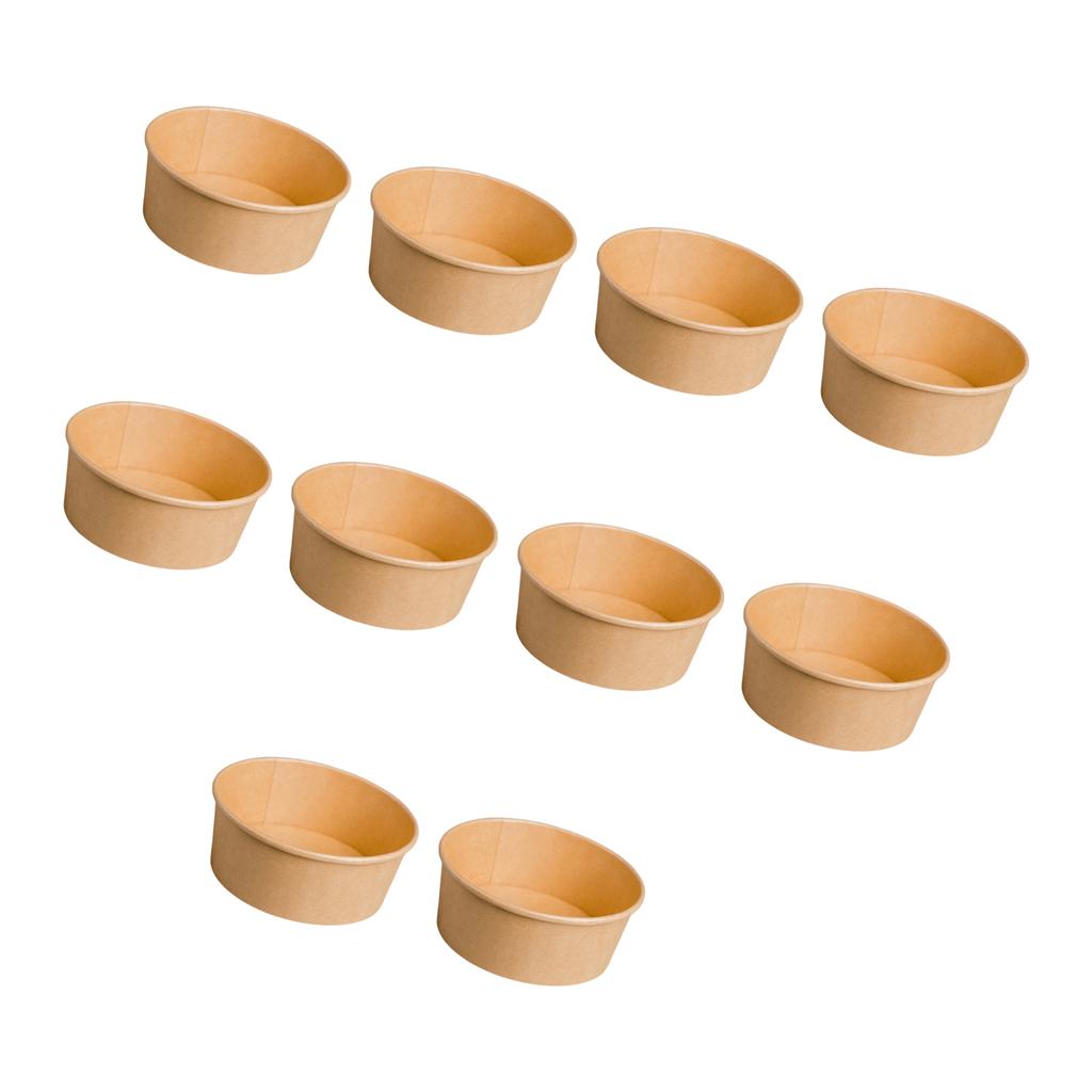 10 stk Sett med solide kraftpapirskåler med lokk i alternativ kapasitet Ideell for takeaway, piknik og rask opprydding
