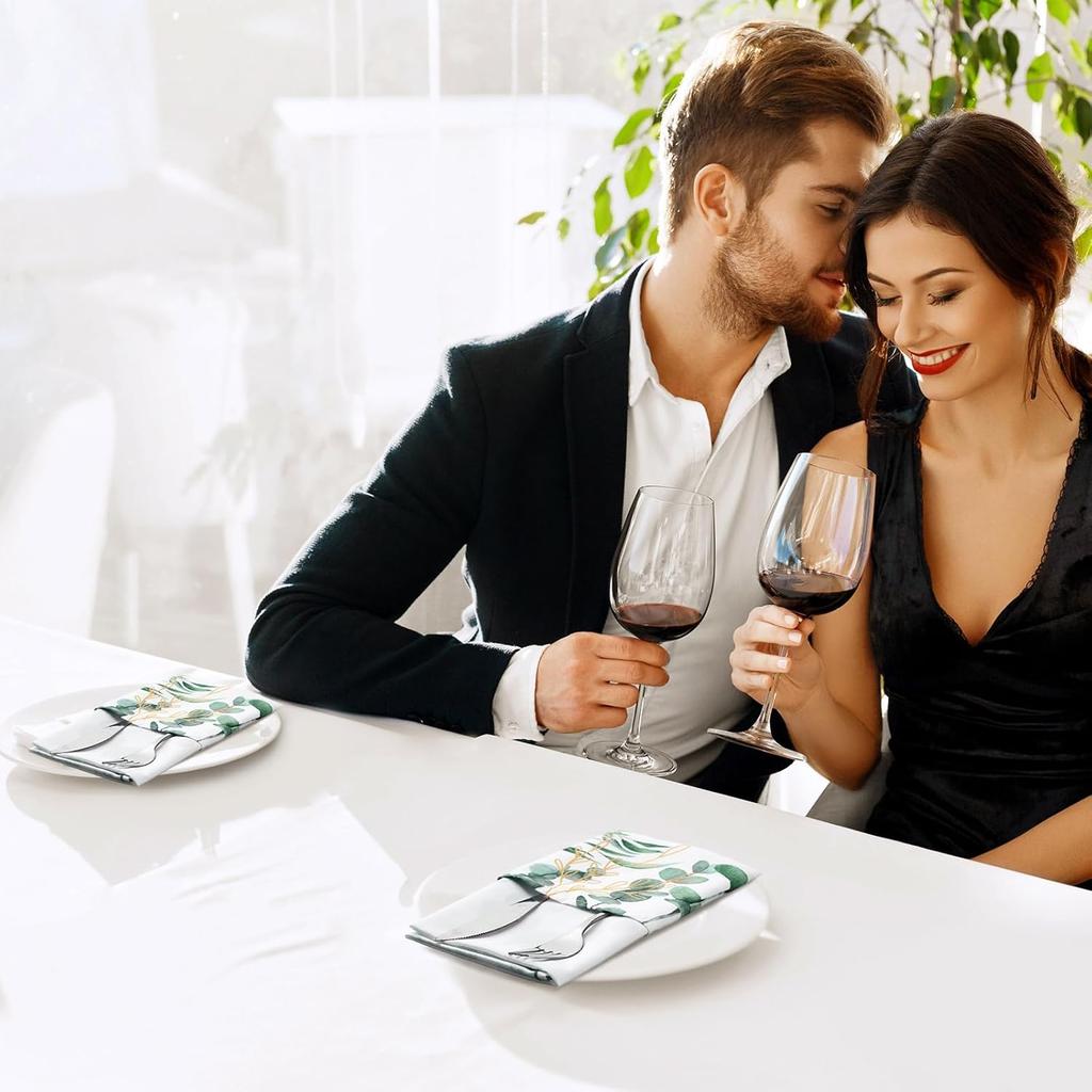 12 Pcs Eucalyptus Greenery Cloth Napkins 20"x20" Washable Dinner Tea Party Napkins for Kitchen Party Wedding Restaurant Indoor Outdoor Botanical