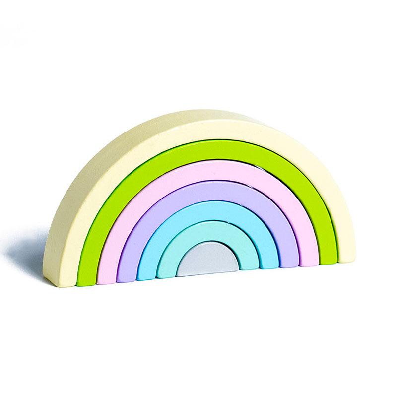 Montessori Wooden Toys for Babies Rainbow Stacking Block Toy Blocks Round Shape Construction Tower Kids Educational Learning Toy