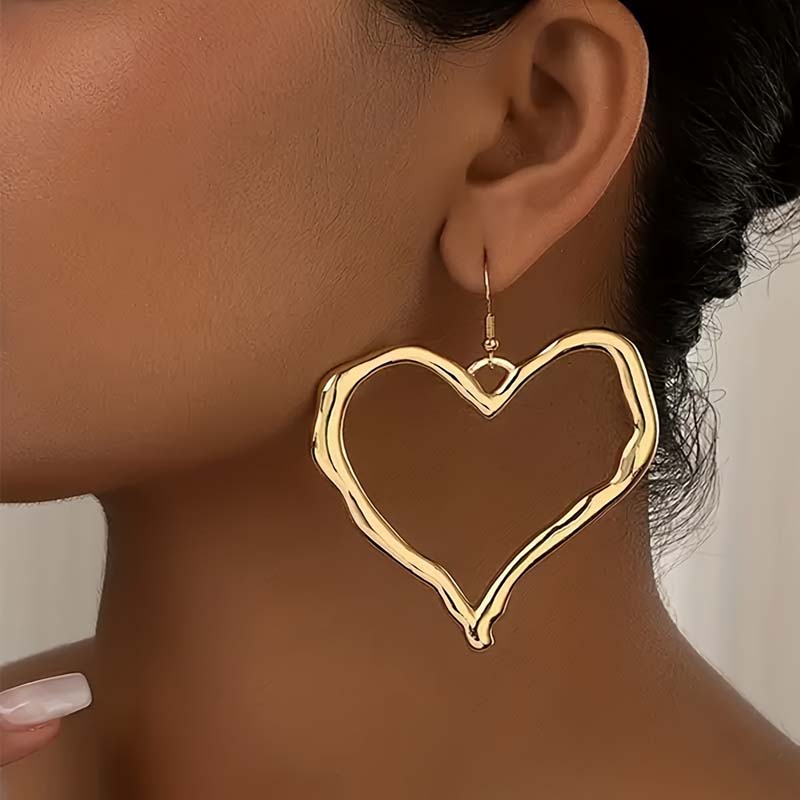 Exaggerated Metal Big Love Heart Pendant Earrings Necklace for Women Gothic Black Rope Knotted Bowknot Adjustable Chain Jewelry
