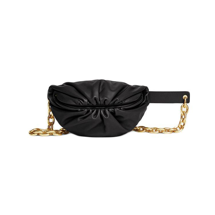 Bottega Veneta Belt Chain Pouch Black/Gold Women Bags 651445-VCP41-8648
