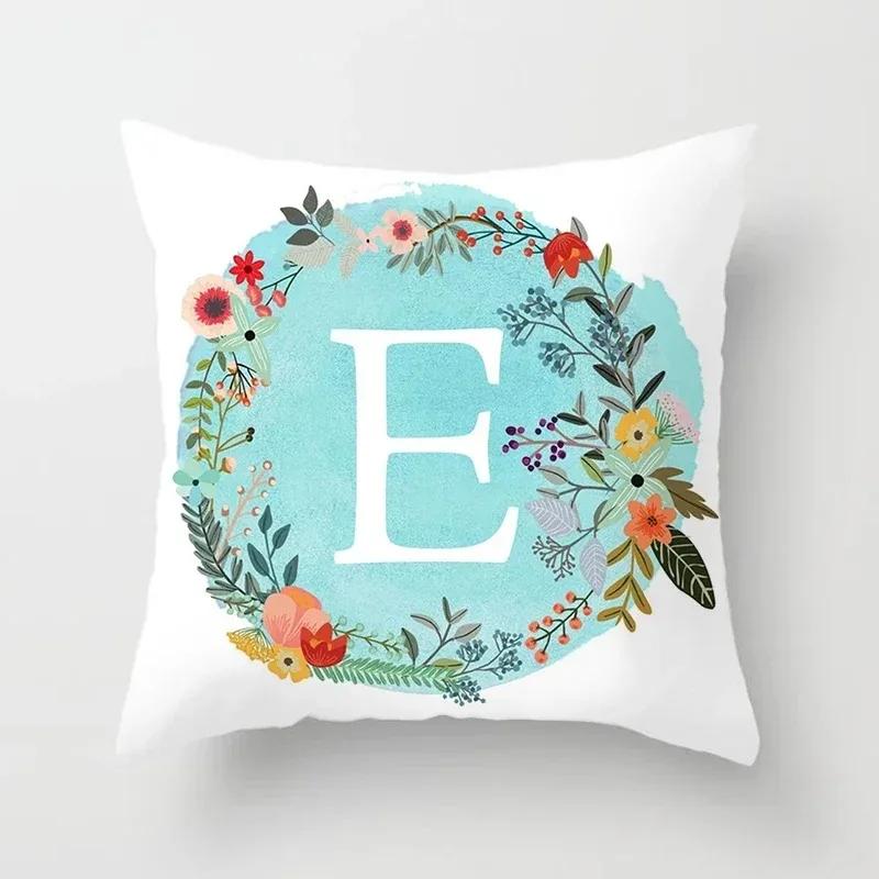 A-Z Letter Cushion Cover Blue Floral   Soft Throw Pillow Cover Decorative Sofa Pillow Case Pillowcase