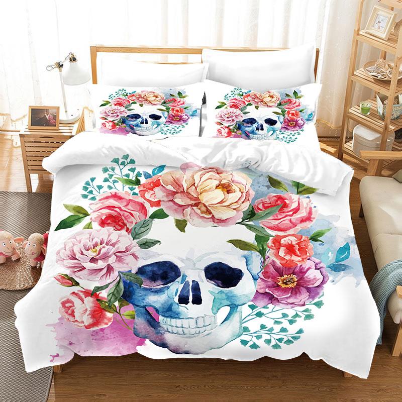 Home Bedding Set Queen King Full Size Twin Skull Print Duvet Cover Adult Duvet Cover and Pillow Cover Bedding