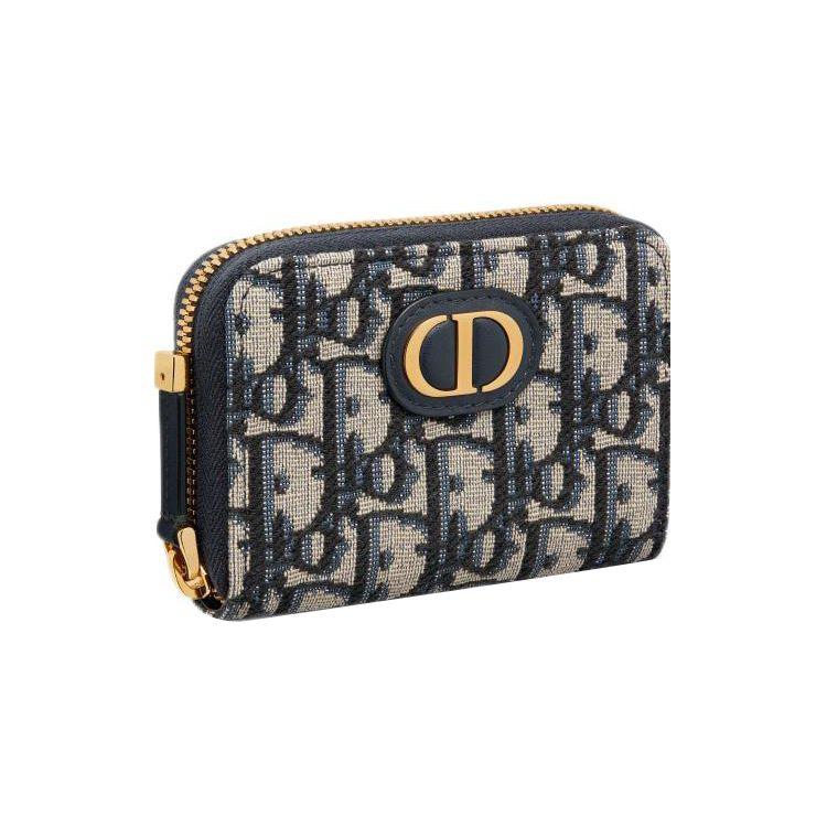 Dior 30 Montaigne Bedruckte Bestickte Reißverschluss-Geldbörse Kartenhalter Stoff Kleine Geldbörse Damen Geldbörse Blau S2155UTZQ-M928