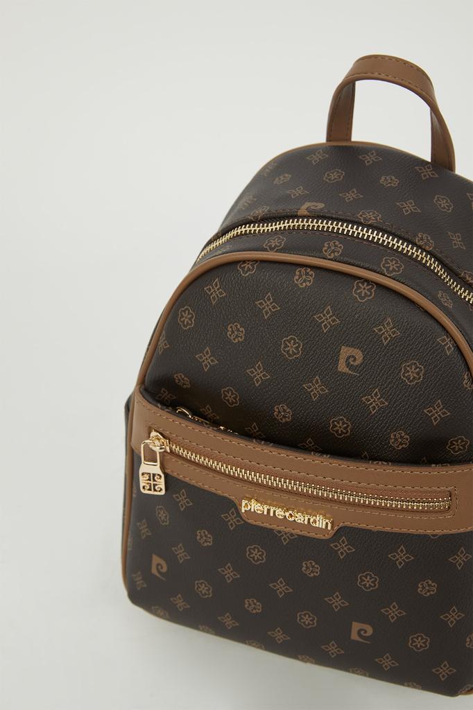 Original Pierre Cardin Coffee Monogram Luxury Backpack Coffee Monogram Women's Backpack