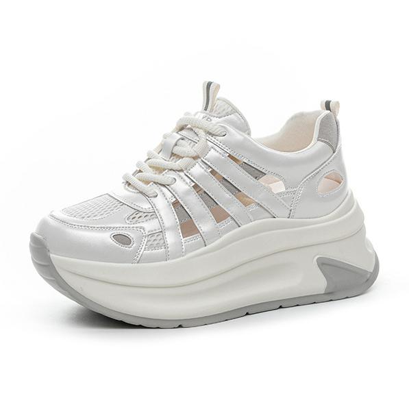 Fashion 7CM Women Spring Summer Air Mesh Shoes Mules Shoes Hollow Chunky Sneaker Slides Sandals Platform Wedge Microfiber Platform Wedge