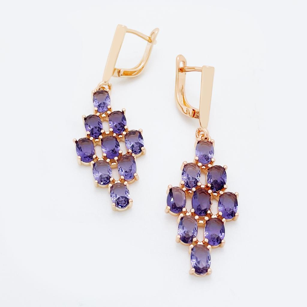 Madingi Unikalūs Moteriški Ilgi Prabangūs 585 Rožinio Aukso Purpuriniai Natūralaus cirkonio Kabantys Auskarai Puikūs krištoliniai Kūrybiniai dovanų papuošalai