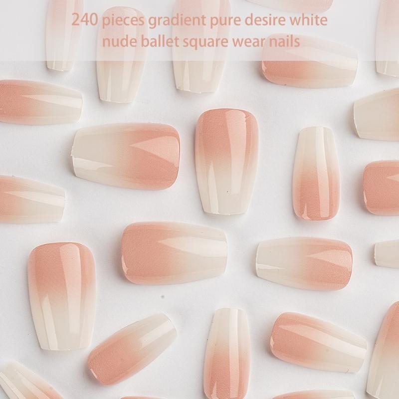 240tips/box Stick On Nails Long Coffin Press on Nails for Women Pink and White False Nail DIY Nails Art Decoration