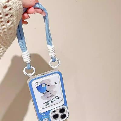 Hanging Rope Card Bag Phone Case Blue Backpack Bear Frosted Soft Shell Trendy Brand Colorful Trendy Women's Small Fresh Hanging Rope Phone Case