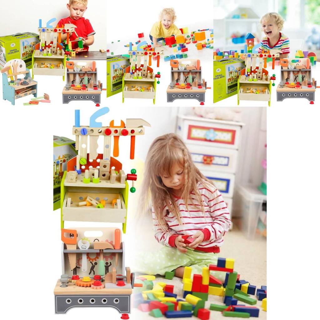 Colorful Wooden Tool Workbench Interactive Educational Toy For Children Age 4-6