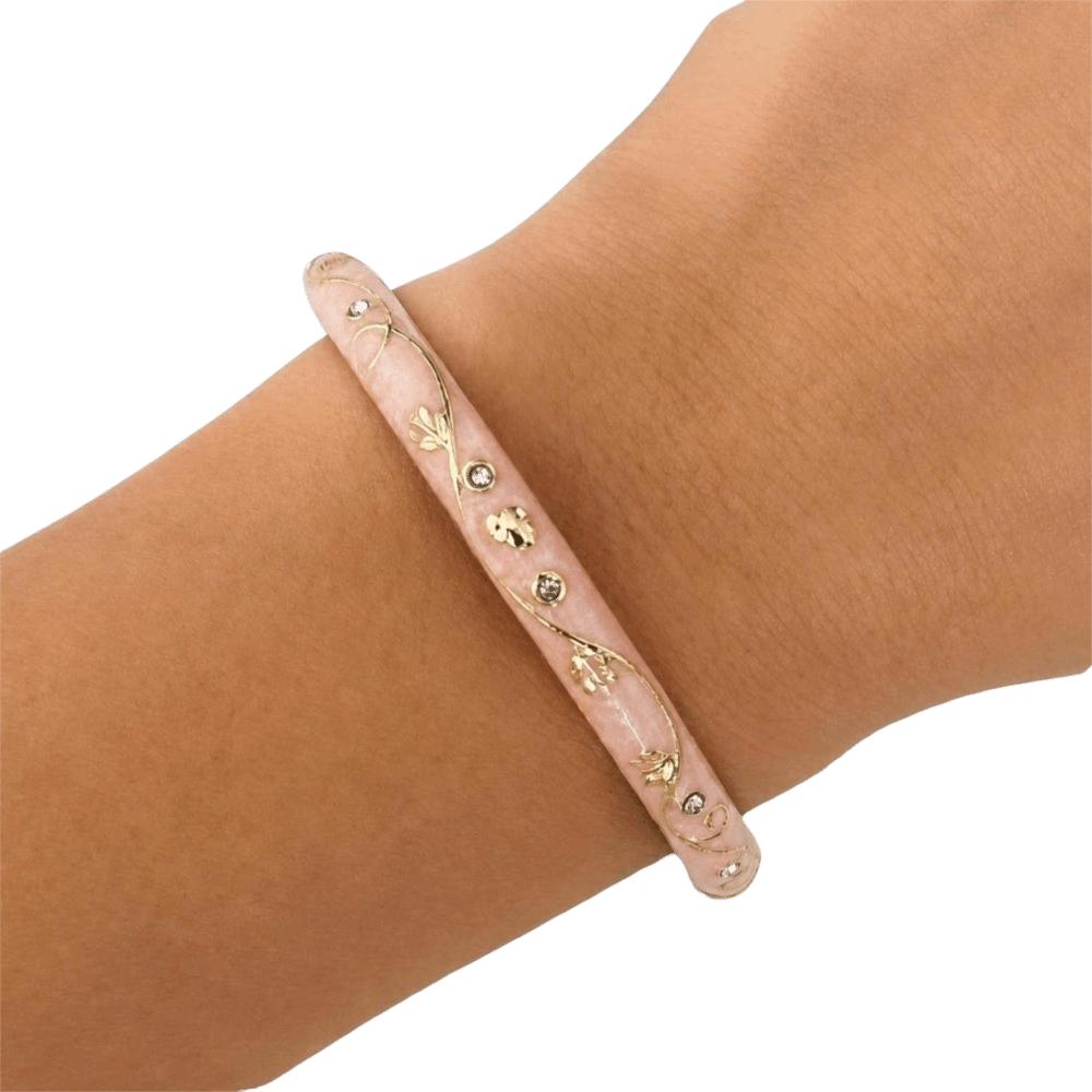 Enamel Vintage Cloisonne Bangle Classic Women's Hand Bracelet Dainty Flower Crystal Bangle Women