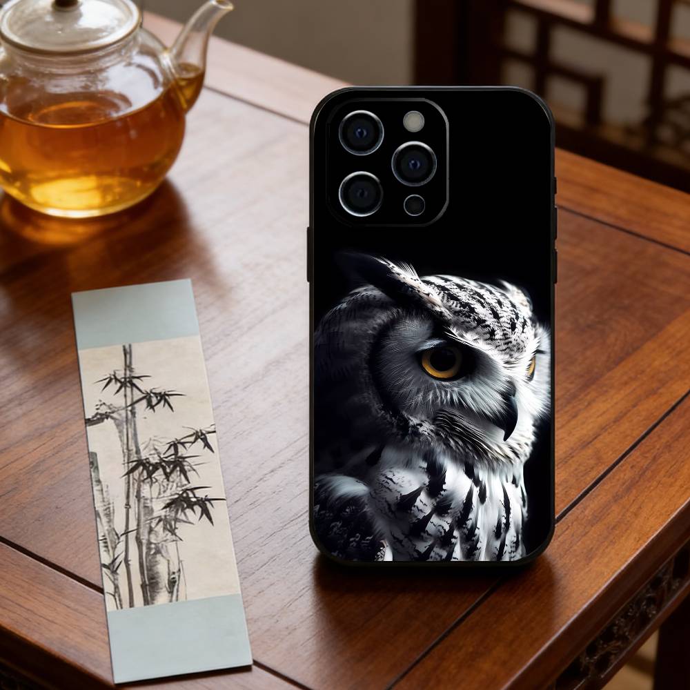 Cute and cool owl Phone Case For iPhone 17,16,15,14,13,12,11 Plus,Pro Max,XS,Soft Silicone Black Cover iPhone12PRO
