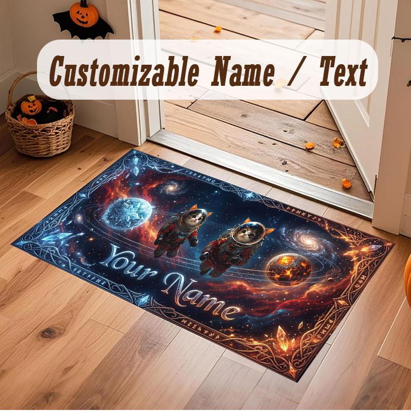 Cat Theme Crystal Velvet Floor Rug Personalized Custom Name Text Warm Carpet Home Decoration