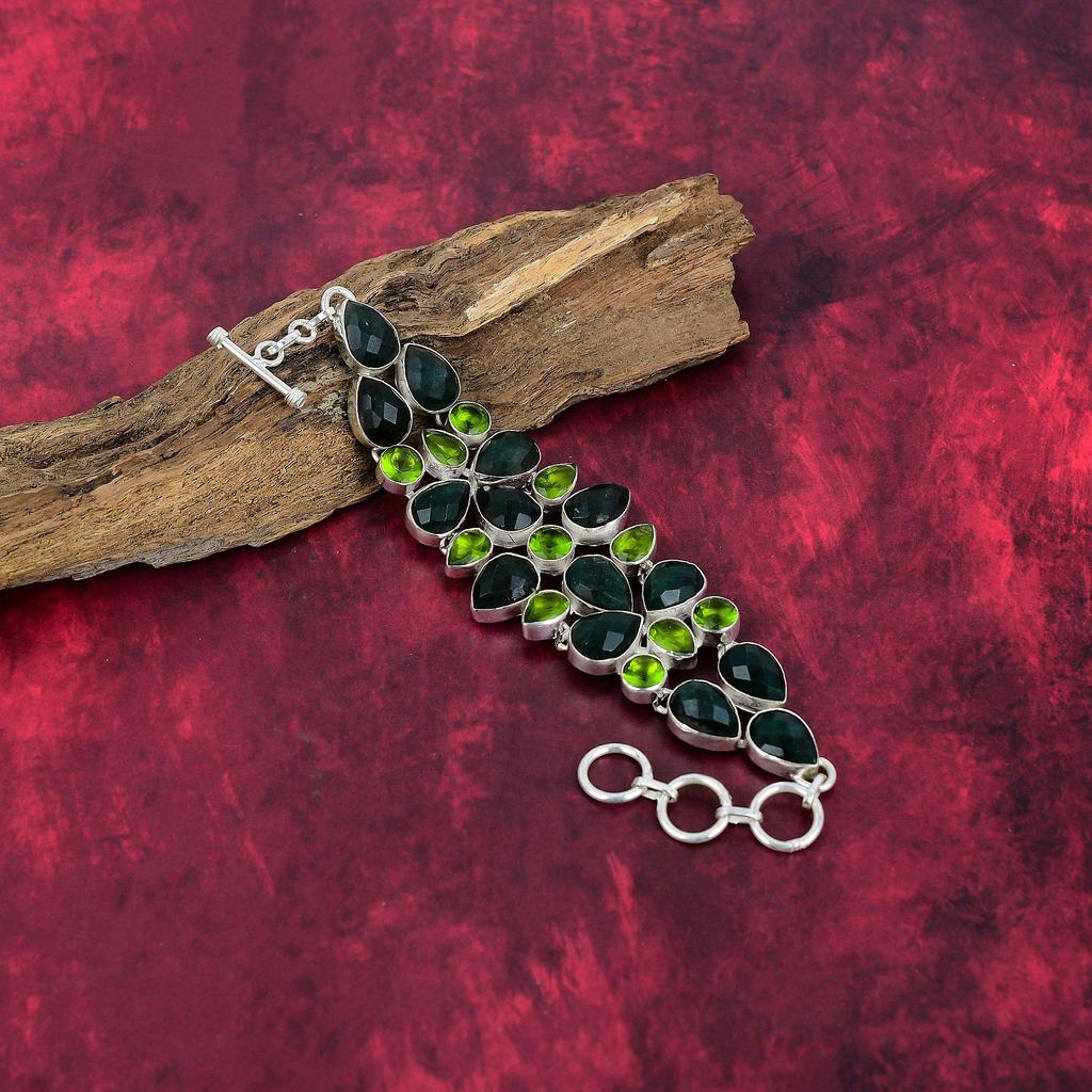 Faceted Emerald, Peridot Bracelet, 925 Solid Sterling Silver Gemstone Jewelry, Handmade Bracelet For Mother Day