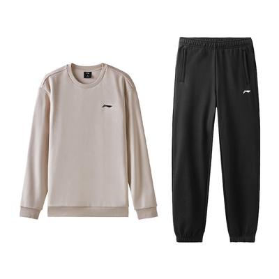 Loose Fit Round Neck Pullover Long Sleeve Top And Elastic Long Pants Casual Sports Suit Unisex Suit AWDVG81-3+AKLVD18-1